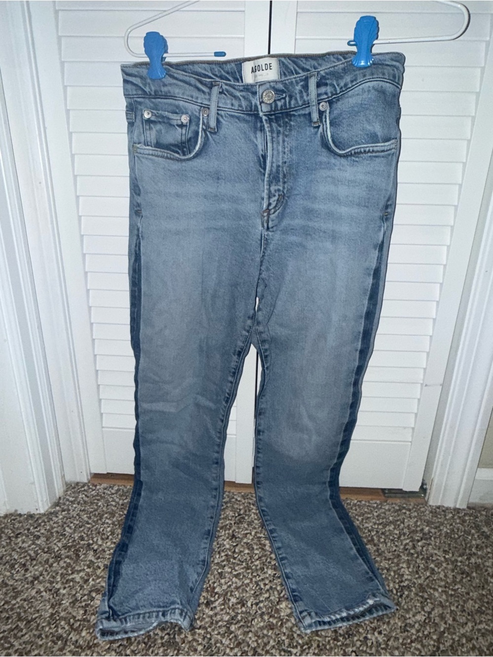 Agolde Light Blue Denim Jeans with Contrast Stitching